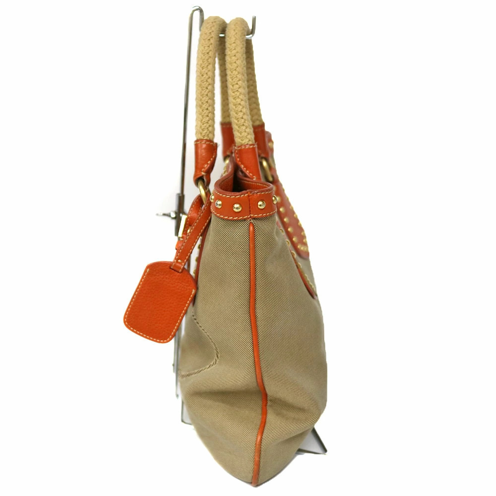 PRADA Handbag Beige Orange Leather Jacquard Bag - Picture 4 of 6